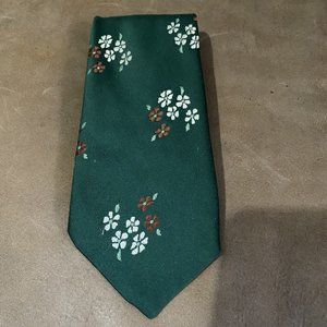 Mens Tie Forest Green Floral Flowers Embroidered Pattern Necktie Vintage